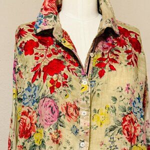 Vintage Goa rich red and pinbk floral button down with details